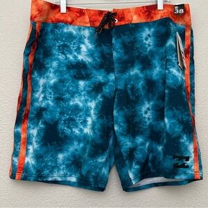 Billabong Platinum X Board Shorts Blue Orange Tie Dye Print Men's Size 38 NWT